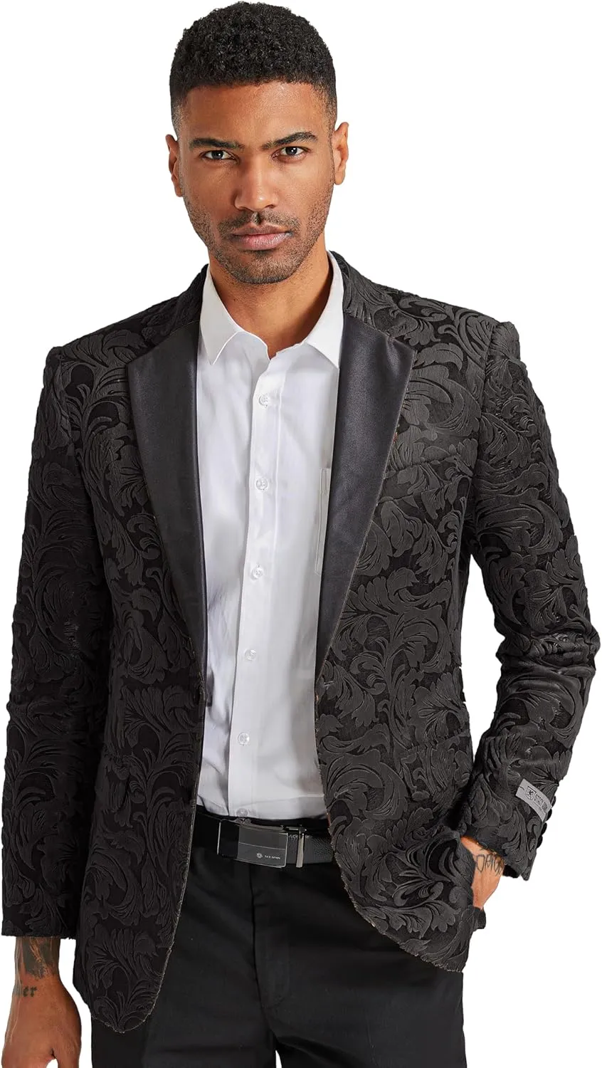 STACY ADAMS Men's Classic Modern Blazer Jacket  Slim Fit Paisley with Satin Notch Lapel Tailored Jacket Only