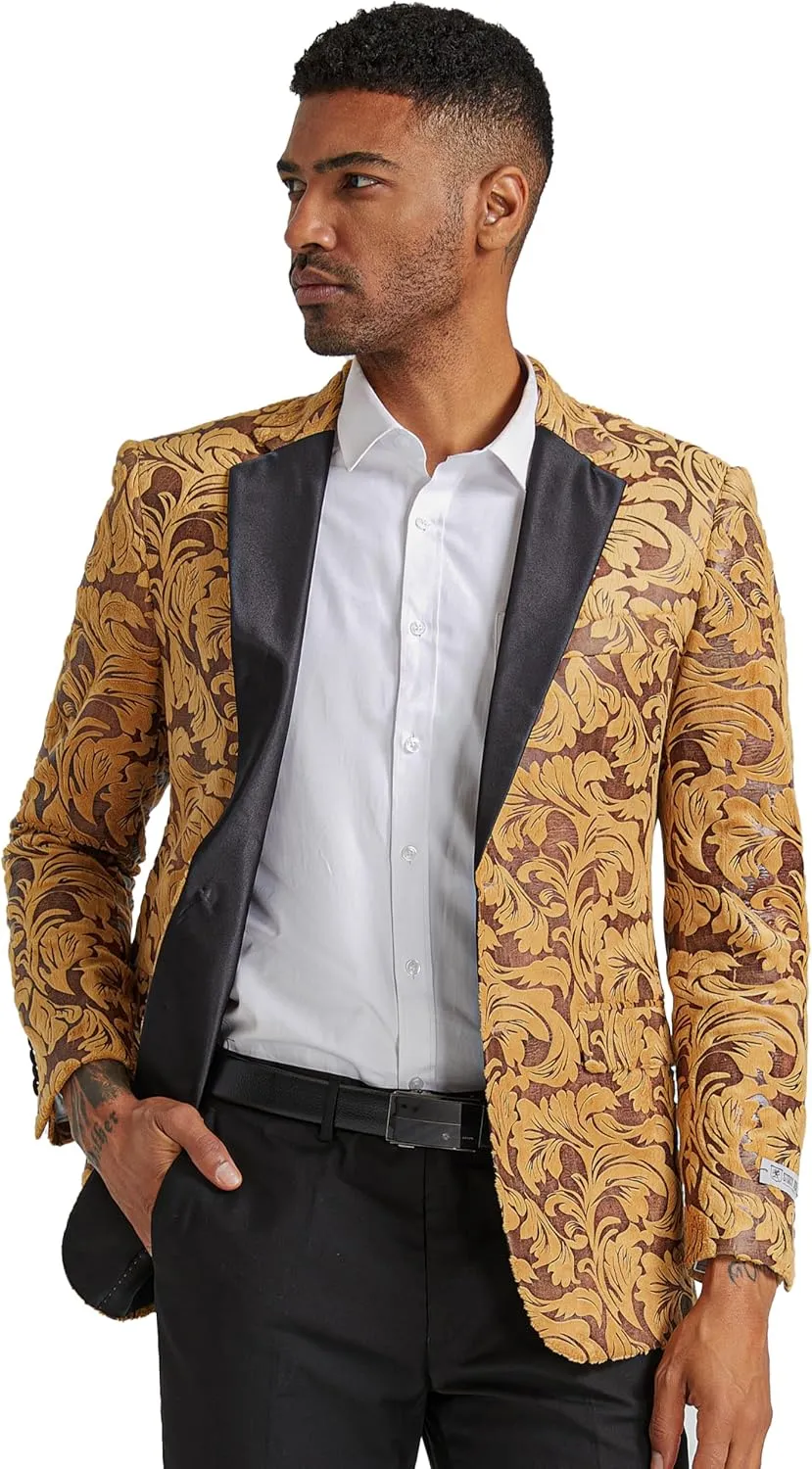 STACY ADAMS Men's Classic Modern Blazer Jacket  Slim Fit Paisley with Satin Notch Lapel Tailored Jacket Only