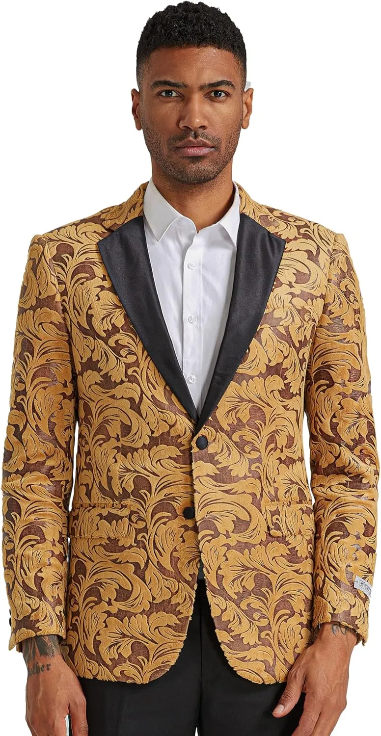 STACY ADAMS Men's Classic Modern Blazer Jacket  Slim Fit Paisley with Satin Notch Lapel Tailored Jacket Only