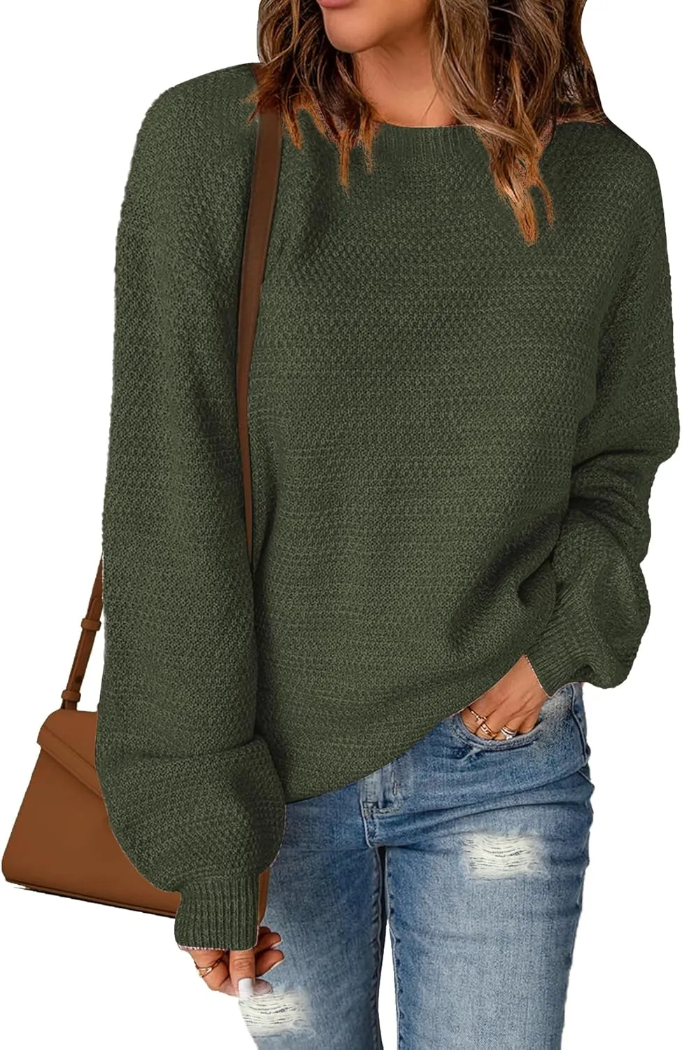 Sucolan Oversized Sweaters for Women Heathered Long Sleeve Crew Neck Pullover Knit Sweater Casual Fall Tops 2024 Fashion