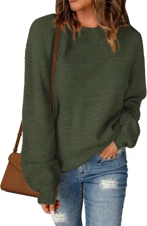 Sucolan Oversized Sweaters for Women Heathered Long Sleeve Crew Neck Pullover Knit Sweater Casual Fall Tops 2024 Fashion