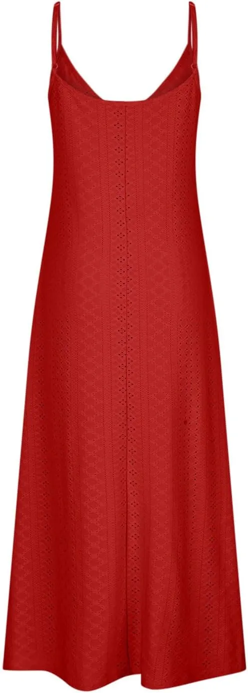 Summer Dresses for Women 2025 Trendy V Neck Eyelet Sleeveless Maxi Dress Spring Boho Beach Vacation Clothes