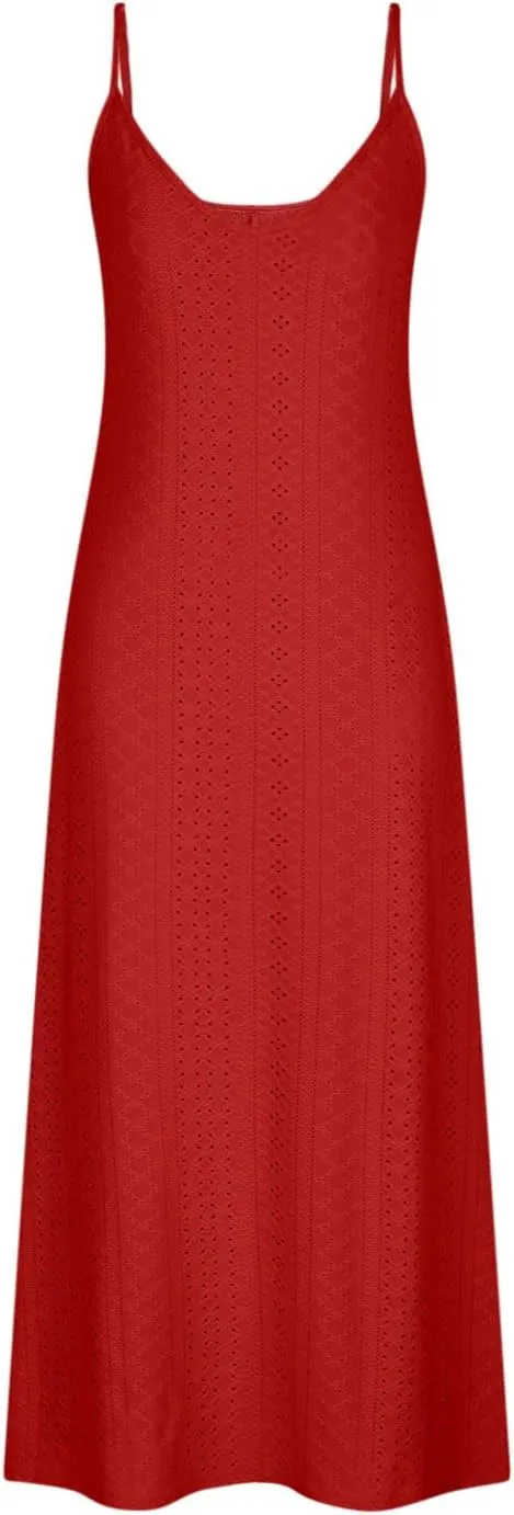 Summer Dresses for Women 2025 Trendy V Neck Eyelet Sleeveless Maxi Dress Spring Boho Beach Vacation Clothes