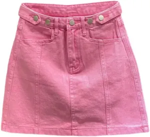 Summer Pink Denim Skirt Women High Waisted Slimming A-line Short Skirt with Wrapped Buttocks