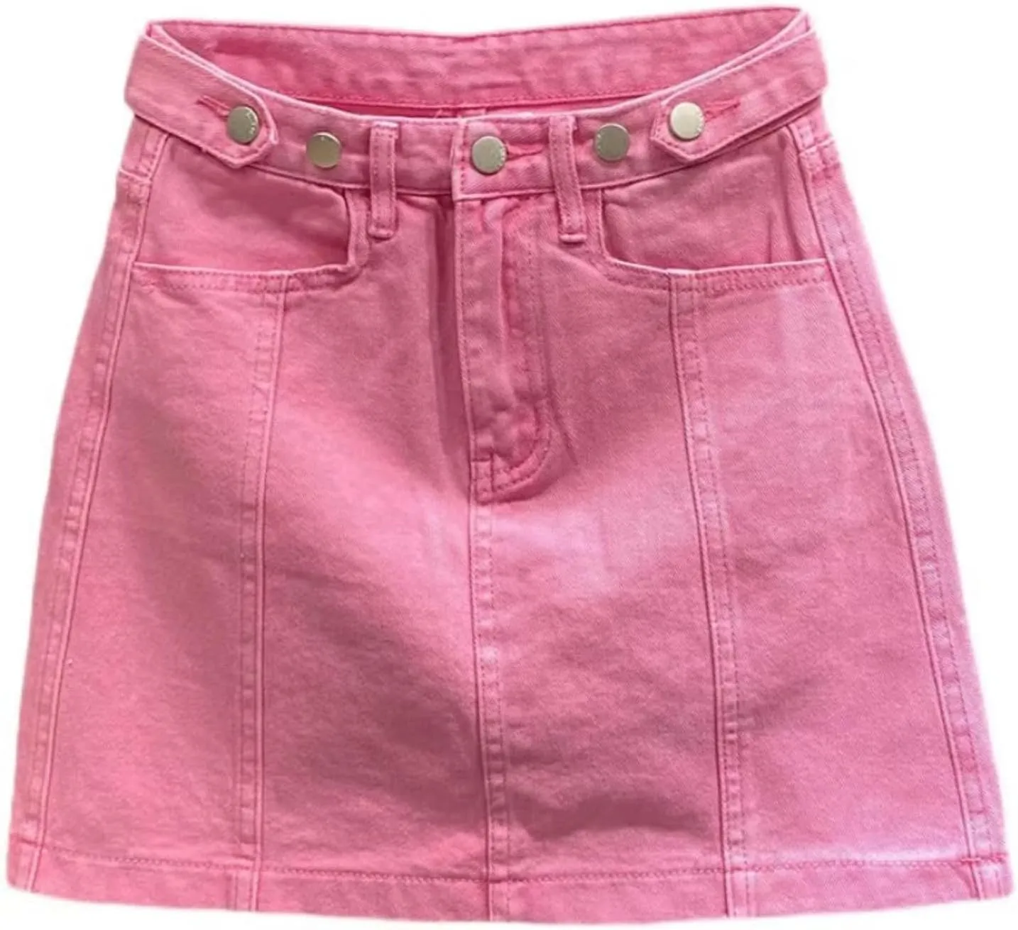 Summer Pink Denim Skirt Women High Waisted Slimming A-line Short Skirt with Wrapped Buttocks