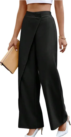 SweatyRocks Women's Elegant Wrap Front High Waisted Wide Leg Pants Suit Pants Trousers