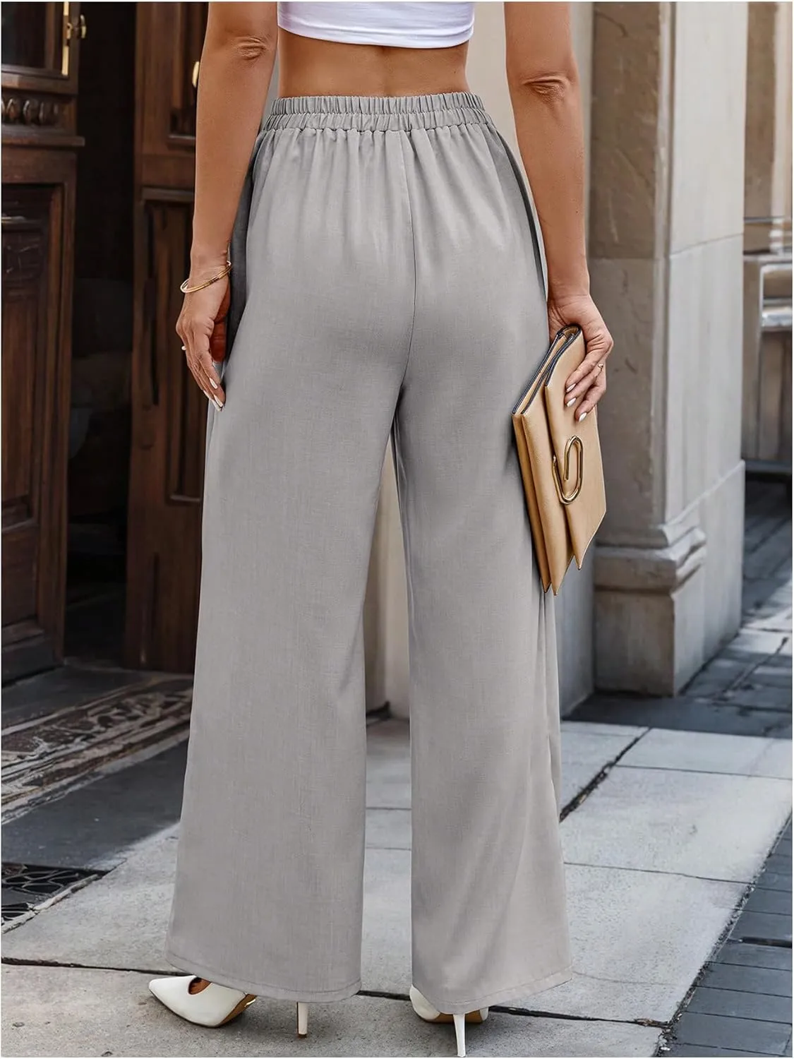 SweatyRocks Women's Elegant Wrap Front High Waisted Wide Leg Pants Suit Pants Trousers