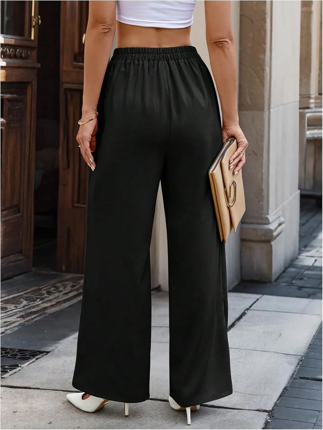 SweatyRocks Women's Elegant Wrap Front High Waisted Wide Leg Pants Suit Pants Trousers