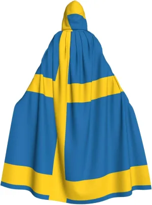 Swedish Flag Print Long Cape Unisex Cloak With Hood Halloween Costume Cloak Adult Vampire Witch Cape