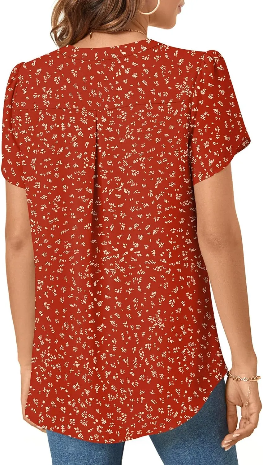 TAOHUADAO Womens Dressy Chiffon Blouses Summer Casual T-Shirts Petal Short Sleeve V Neck Tunic Tops for Leggings