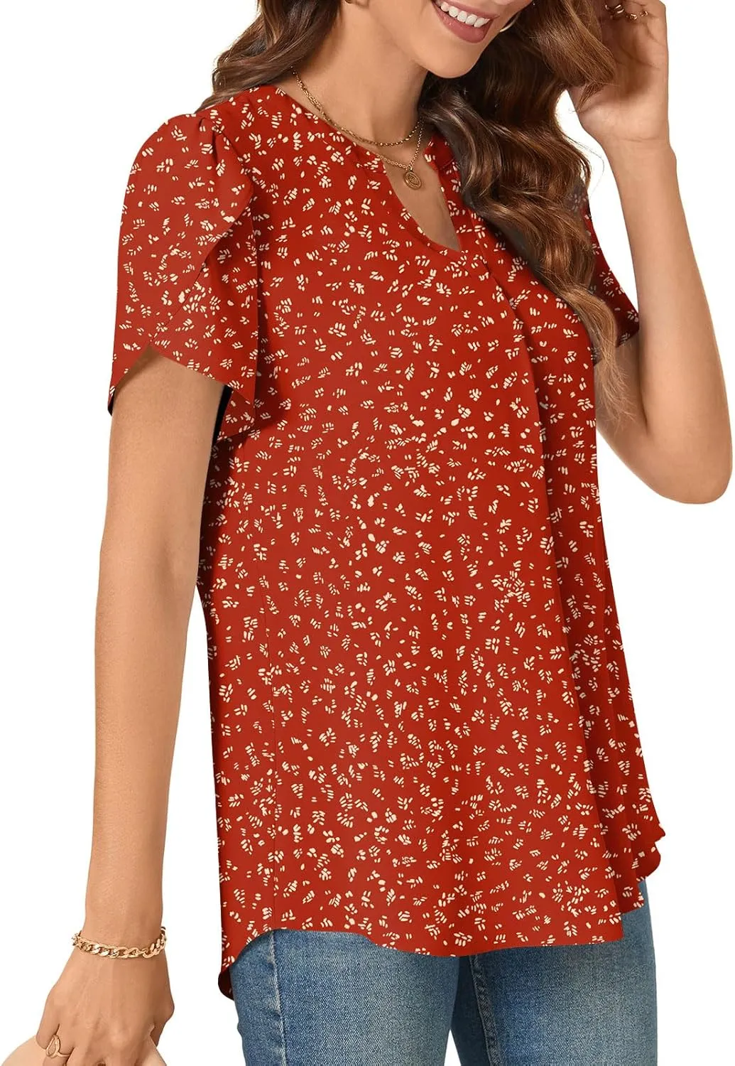 TAOHUADAO Womens Dressy Chiffon Blouses Summer Casual T-Shirts Petal Short Sleeve V Neck Tunic Tops for Leggings