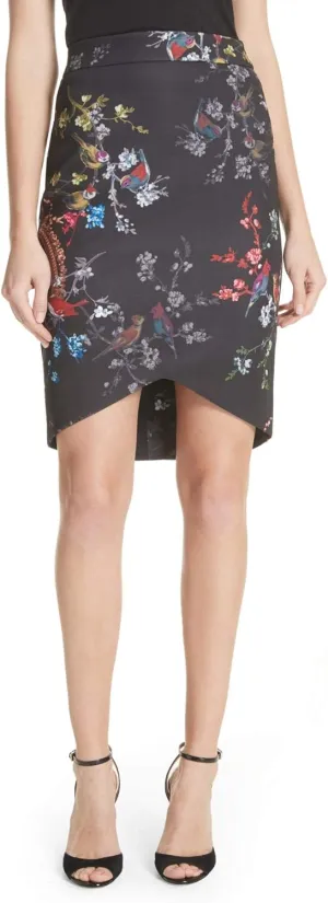 Ted Baker London Opulent Fauna Hi-Lo Pencil Skirt Size 0 Black