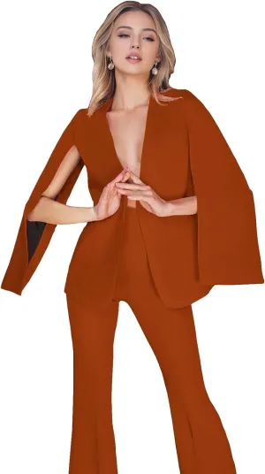 TIANMEI Womens Cape Suit Casual Split Sleeve Cloak Jacket 2 Pieces Open Front Business Blazer Pants Suits for Women Workwear