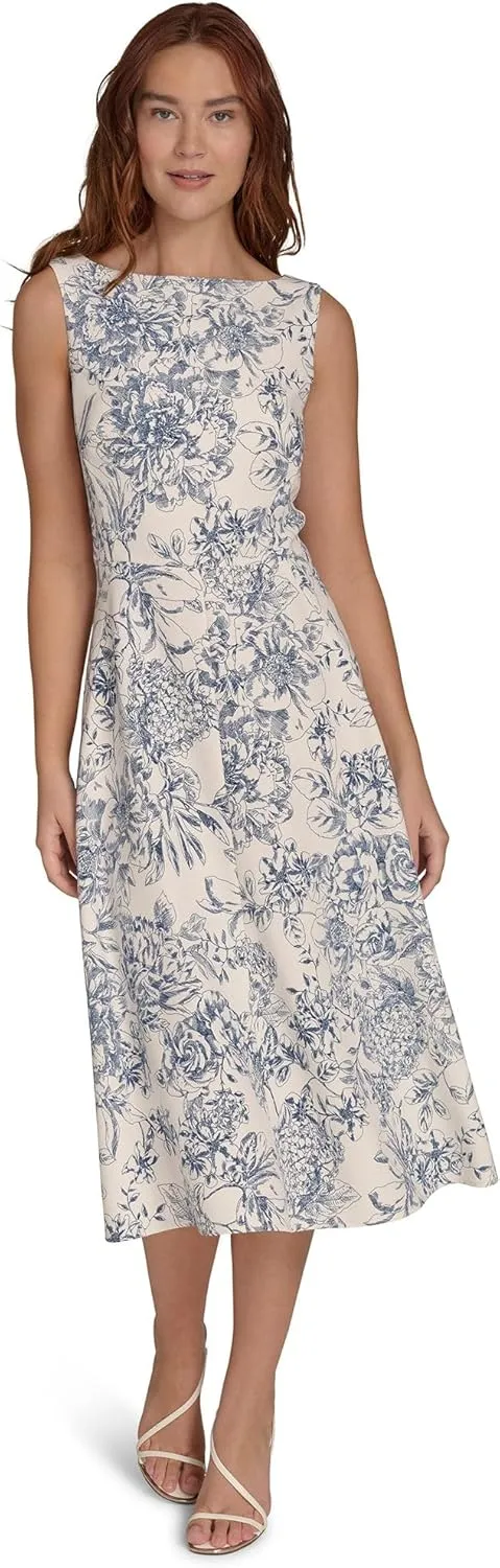 Tommy Hilfiger Women's Sleeveless Boat Neck Fit & Flare Midi Dress