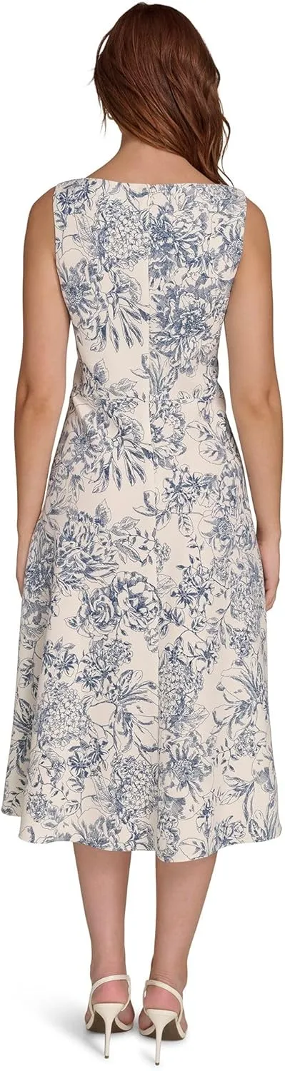 Tommy Hilfiger Women's Sleeveless Boat Neck Fit & Flare Midi Dress