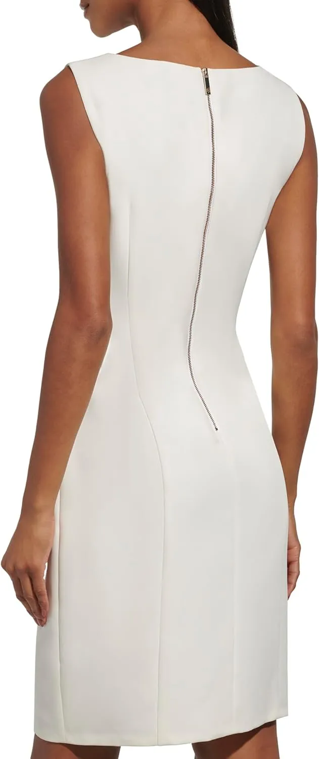 Tommy Hilfiger Women's Sleeveless Boat Neck Fold Detail Sheath Mini Dress
