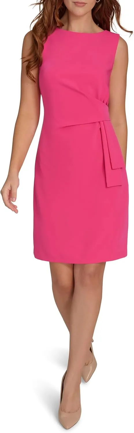 Tommy Hilfiger Women's Sleeveless Boat Neck Fold Detail Sheath Mini Dress