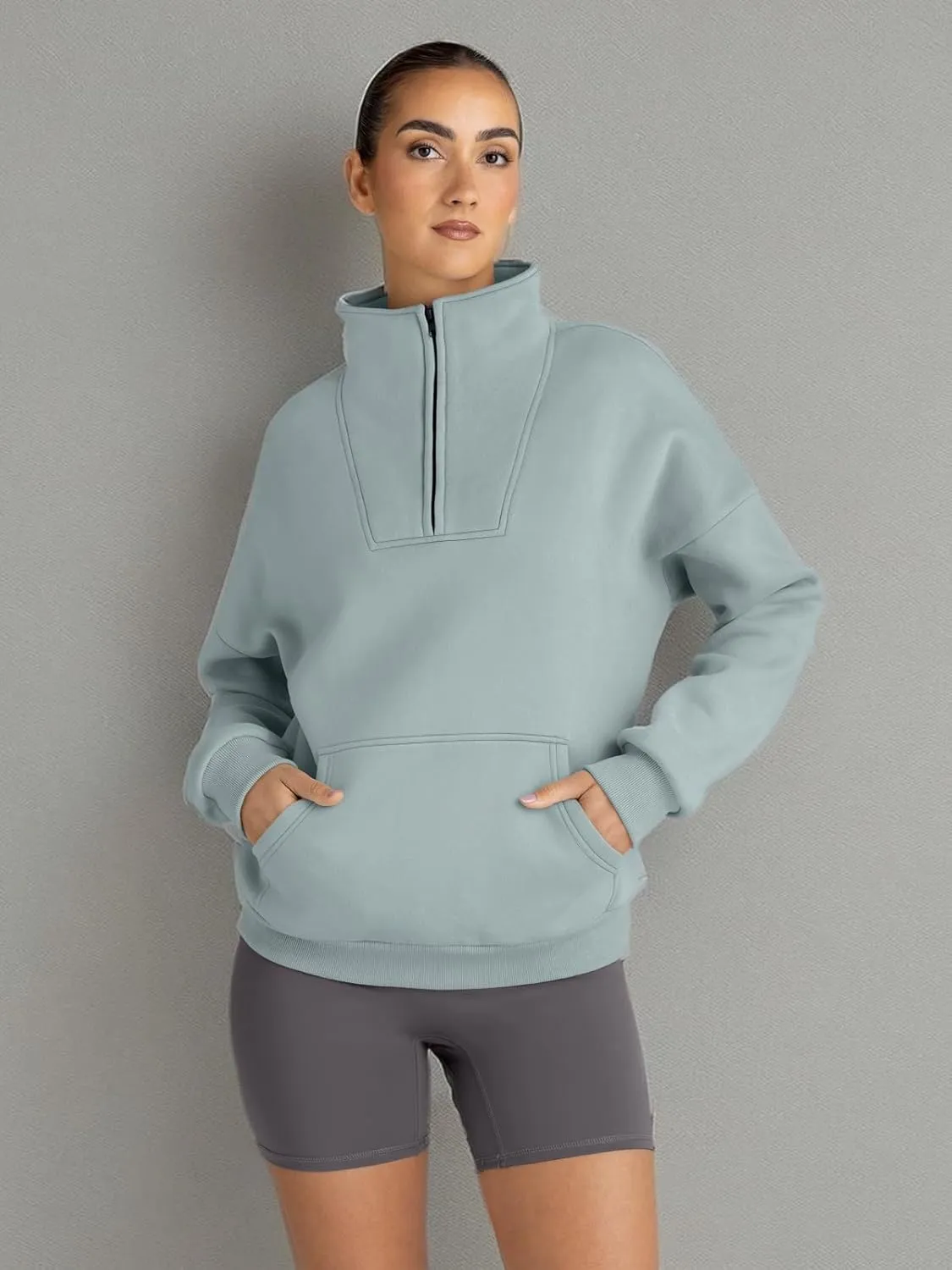 Trendy Queen Sweatshirts Quarter Half Zip Pullover Oversized Hoodies Sweaters Comfy Fall Outfits 2025 Y2K Winter Clothes