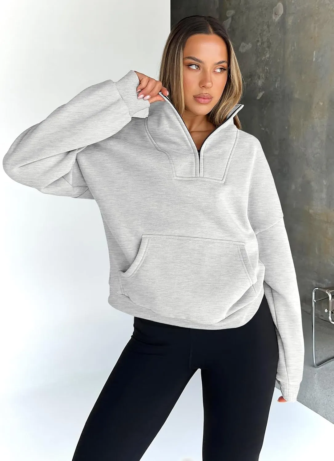 Trendy Queen Sweatshirts Quarter Half Zip Pullover Oversized Hoodies Sweaters Comfy Fall Outfits 2025 Y2K Winter Clothes