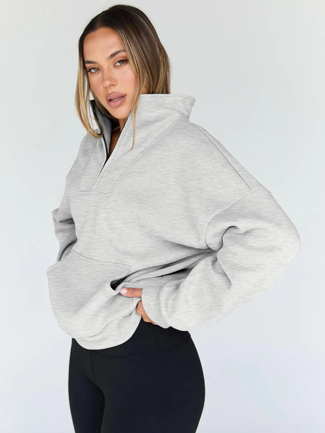 Trendy Queen Sweatshirts Quarter Half Zip Pullover Oversized Hoodies Sweaters Comfy Fall Outfits 2025 Y2K Winter Clothes