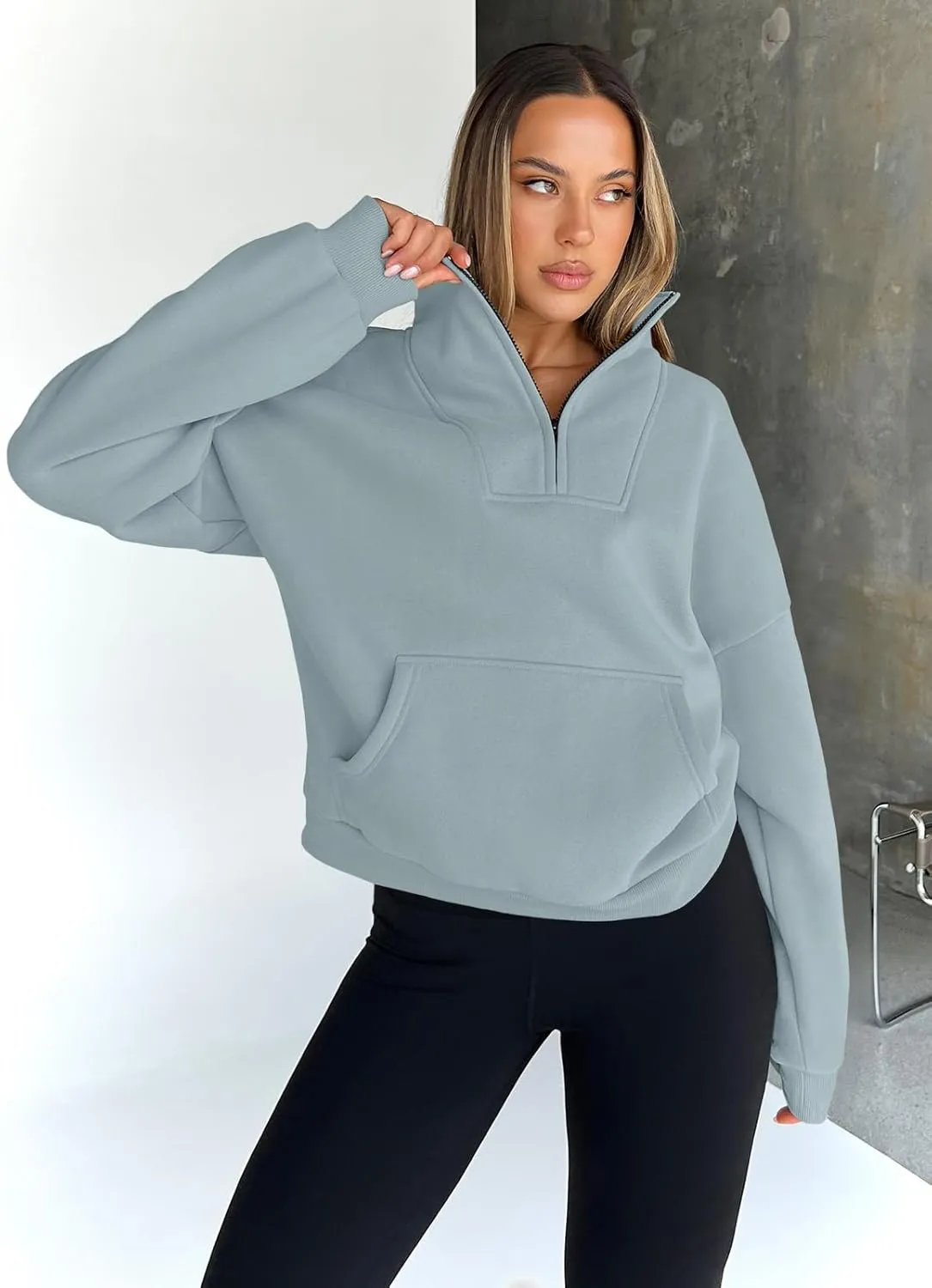 Trendy Queen Sweatshirts Quarter Half Zip Pullover Oversized Hoodies Sweaters Comfy Fall Outfits 2025 Y2K Winter Clothes