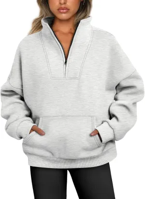 Trendy Queen Sweatshirts Quarter Half Zip Pullover Oversized Hoodies Sweaters Comfy Fall Outfits 2025 Y2K Winter Clothes