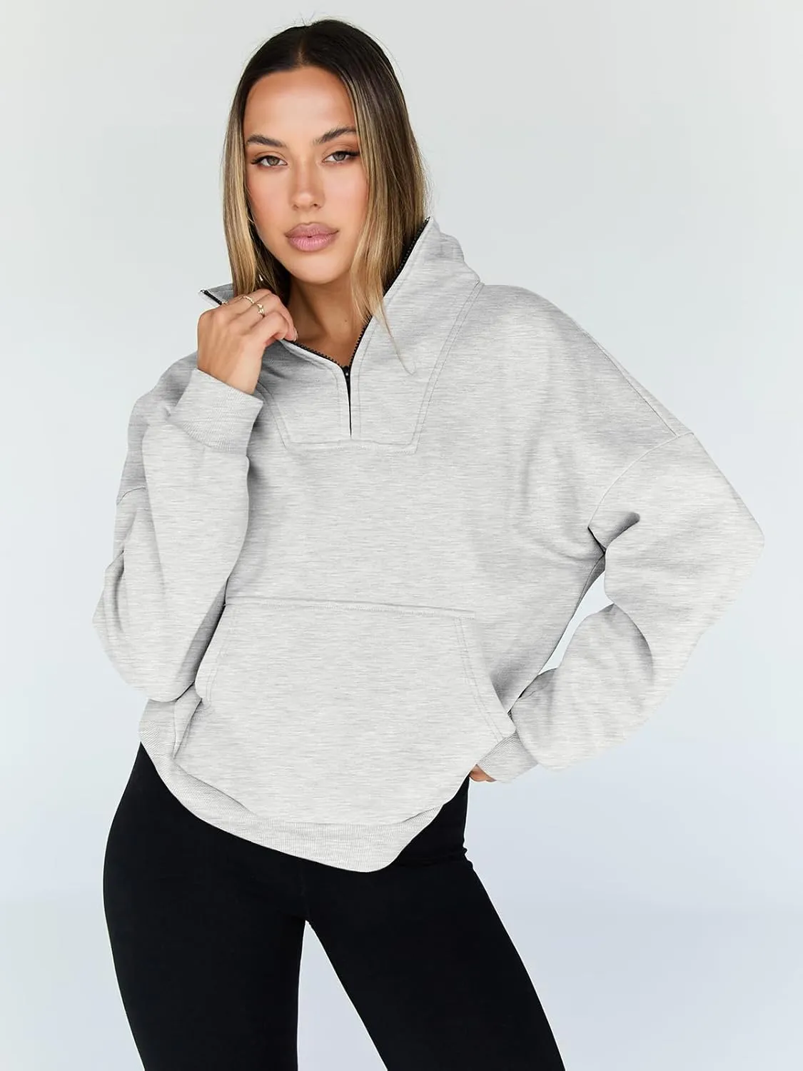 Trendy Queen Sweatshirts Quarter Half Zip Pullover Oversized Hoodies Sweaters Comfy Fall Outfits 2025 Y2K Winter Clothes