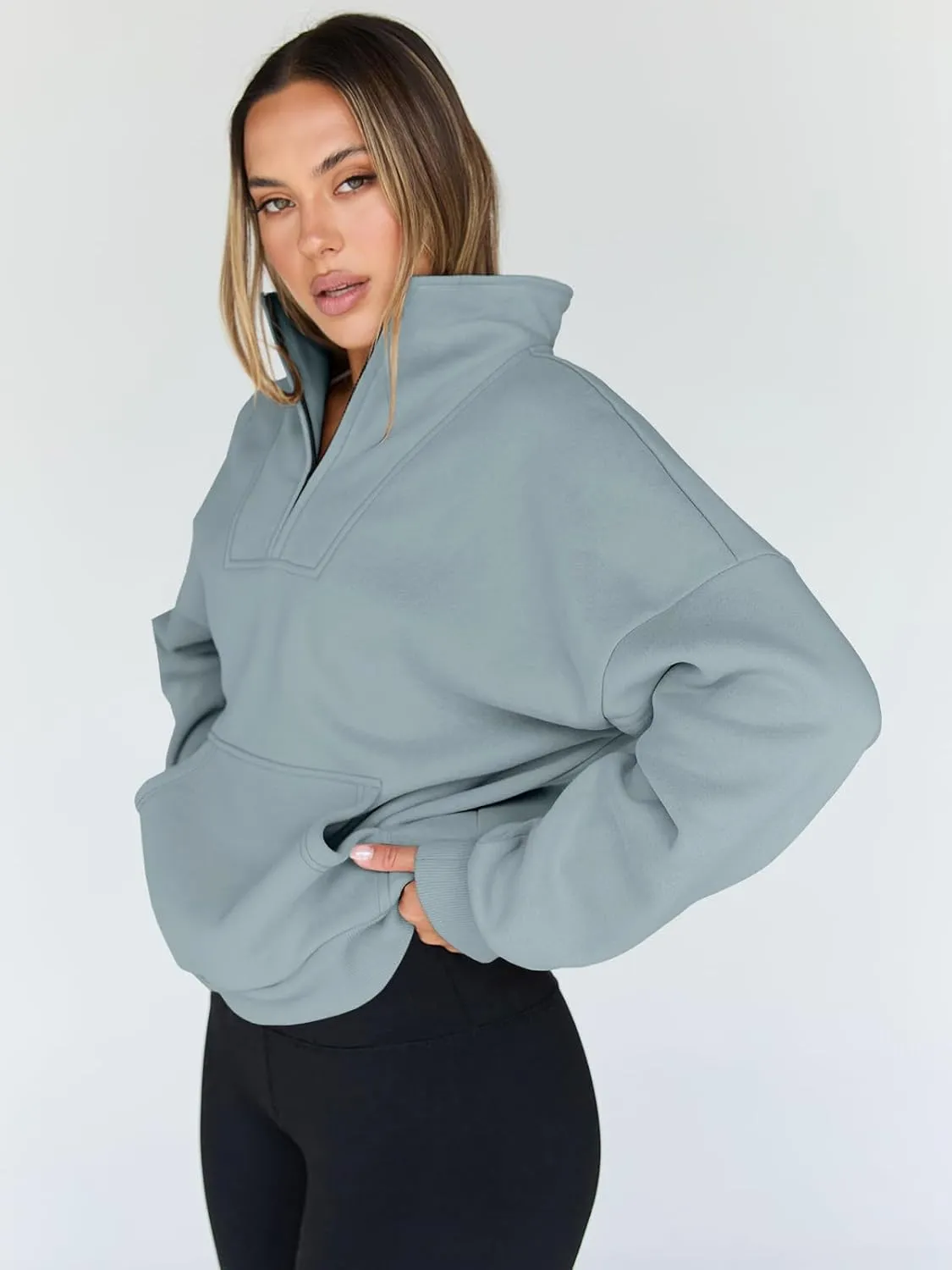 Trendy Queen Sweatshirts Quarter Half Zip Pullover Oversized Hoodies Sweaters Comfy Fall Outfits 2025 Y2K Winter Clothes