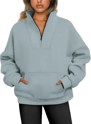 Trendy Queen Sweatshirts Quarter Half Zip Pullover Oversized Hoodies Sweaters Comfy Fall Outfits 2025 Y2K Winter Clothes