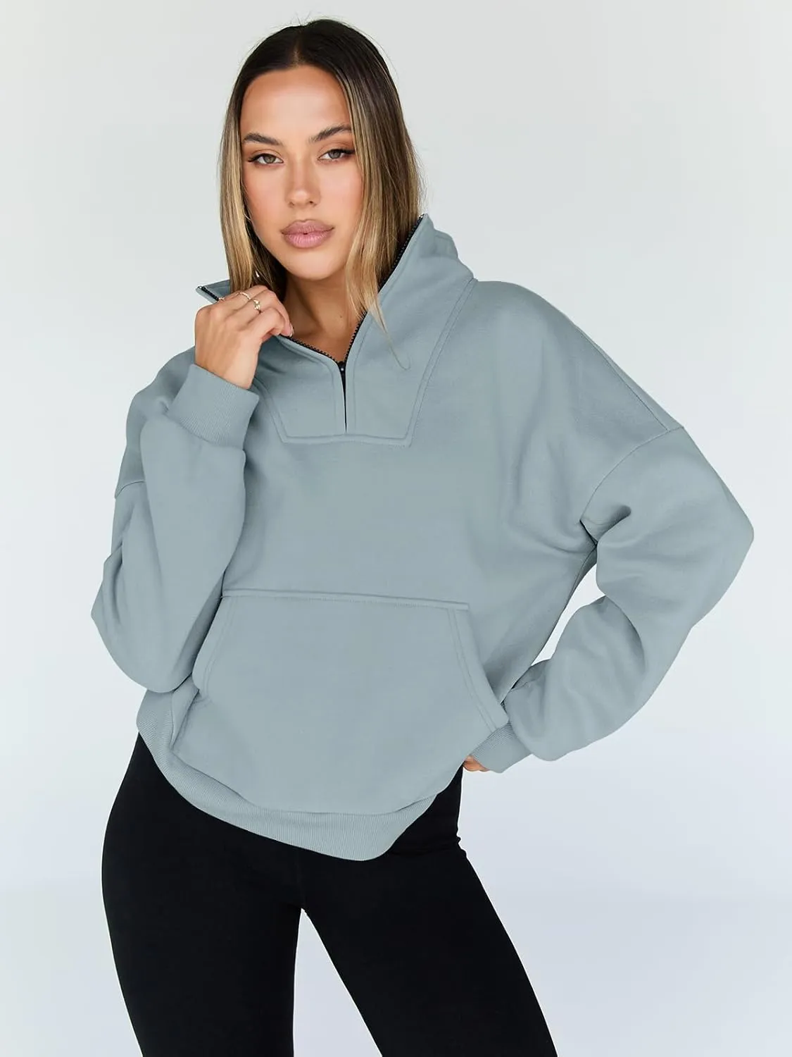 Trendy Queen Sweatshirts Quarter Half Zip Pullover Oversized Hoodies Sweaters Comfy Fall Outfits 2025 Y2K Winter Clothes