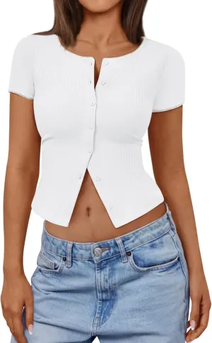Trendy Queen Womens Summer Short Sleeve Cardigans 2025 Lightweight Button Down Shirts Fashion Casual Tops