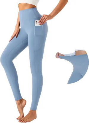 UNACOO Yoga Leggings for Women High Waisted Yoga Leggings with Pockets Tummy Control Elasticity Women Yoga Pants Workout Yoga Legging for Running Gym Athletic Blue Yoga Leggings