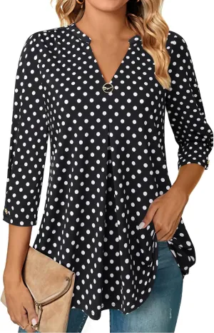 VALOLIA Womens Tops 3/4 Sleeve Shirts V Neck Blouses Dressy Casual Tunic Tops M-XXL