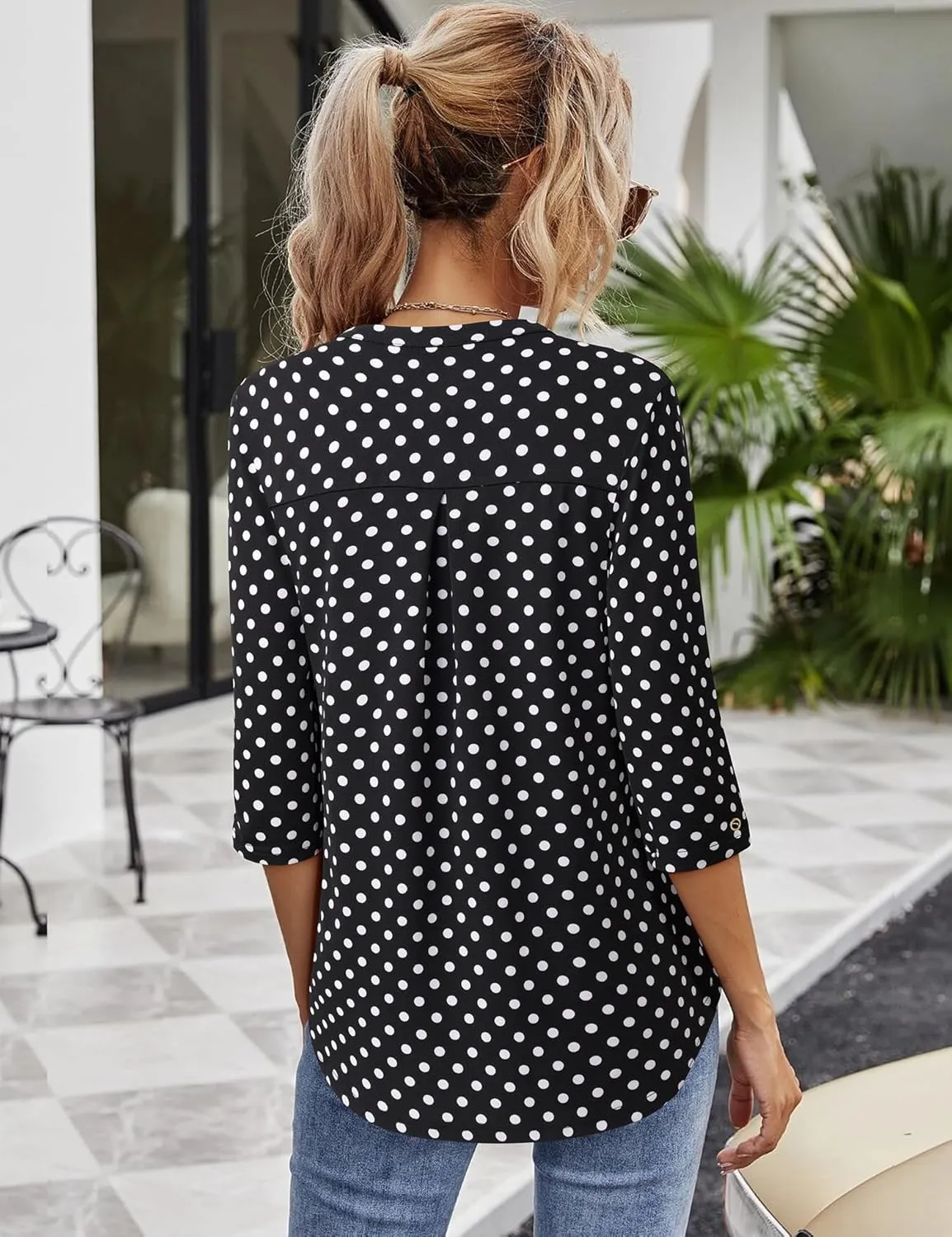 VALOLIA Womens Tops 3/4 Sleeve Shirts V Neck Blouses Dressy Casual Tunic Tops M-XXL