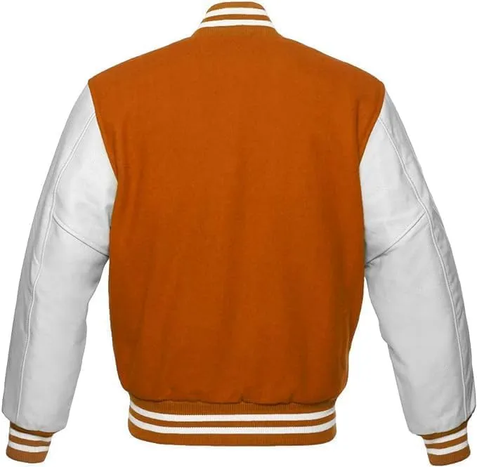 Varsity Men's Baseball Letterman Bomber Wool & Genuine Leather Sleeves Jacket