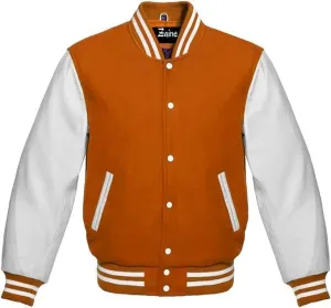 Varsity Men's Baseball Letterman Bomber Wool & Genuine Leather Sleeves Jacket