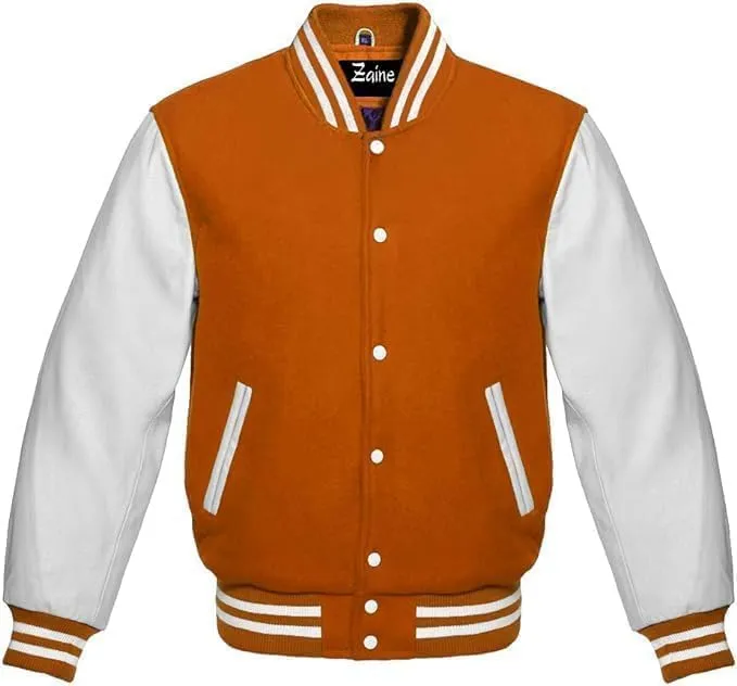 Varsity Men's Baseball Letterman Bomber Wool & Genuine Leather Sleeves Jacket