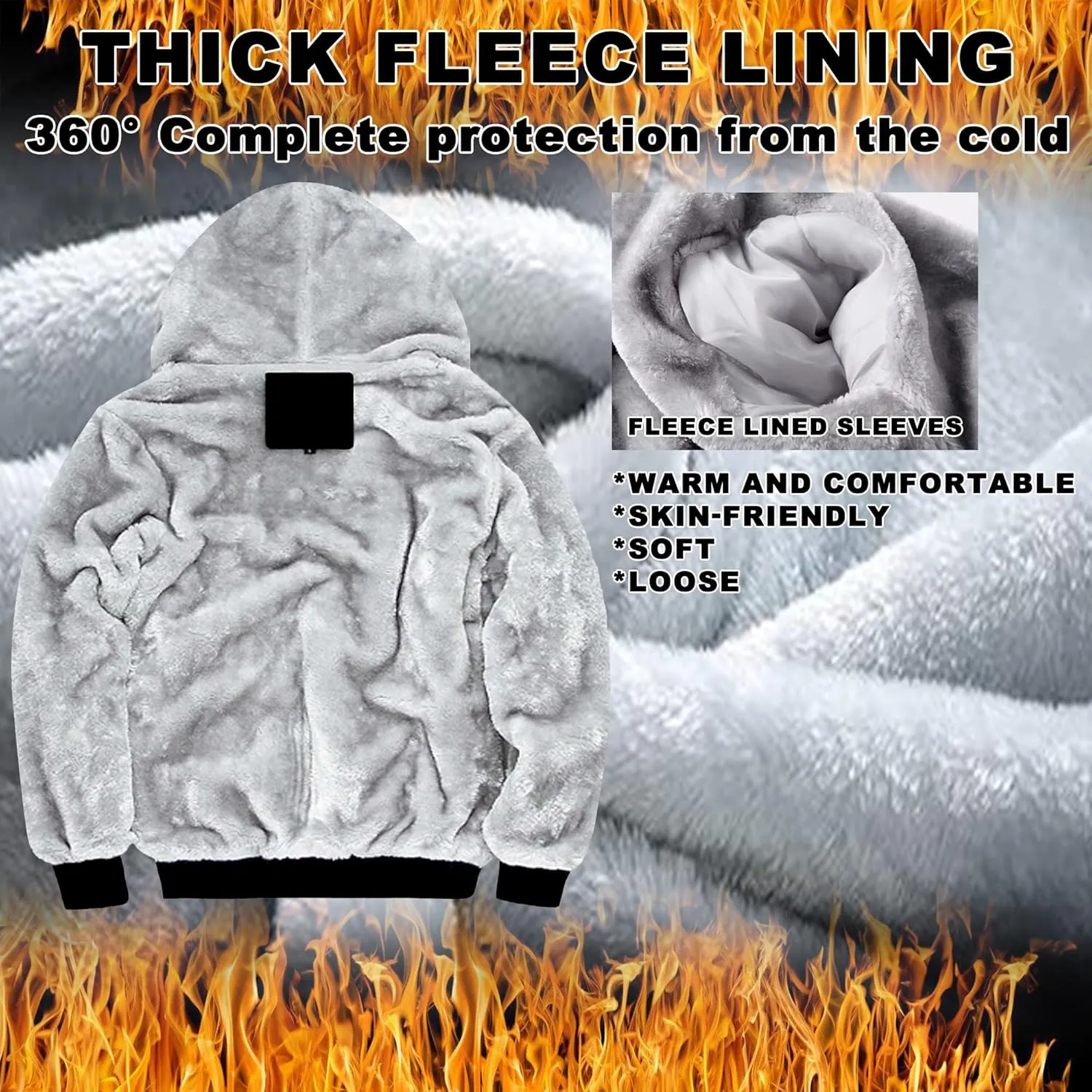 Viking Raven Tattoo Men's Winter Heavyweight Hoodie, Warm Faux Sherpa Hooded Cloak, Mid-Length Parka, Medieval Jacket Coat