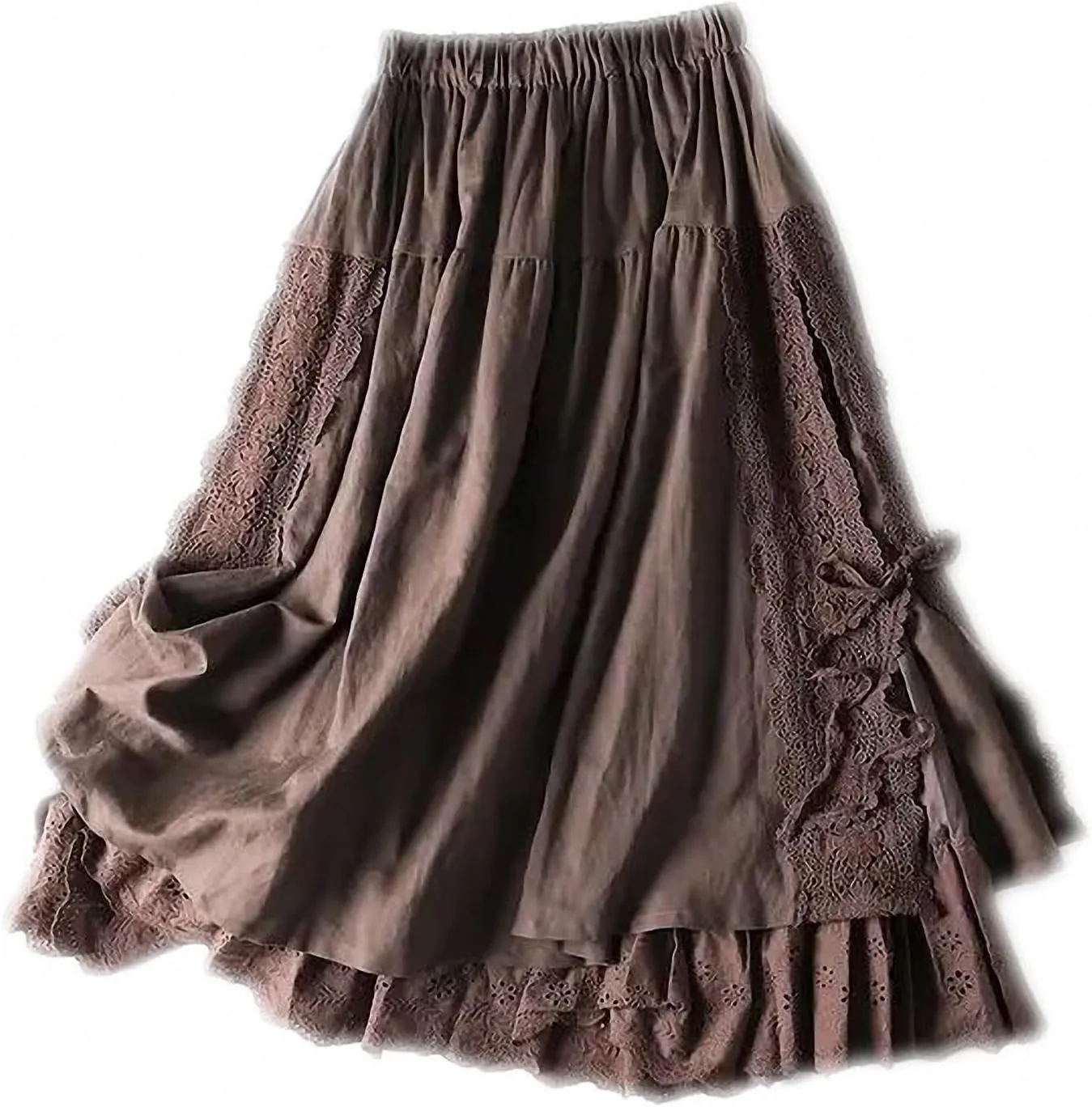Vintage Embroidery Linen Cotton Long Skirts Women Summer Elastic High Waist Pleated Maxi Skirt Female A-Line Skirt
