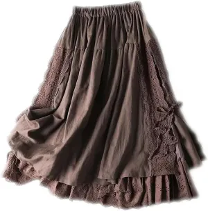 Vintage Embroidery Linen Cotton Long Skirts Women Summer Elastic High Waist Pleated Maxi Skirt Female A-Line Skirt