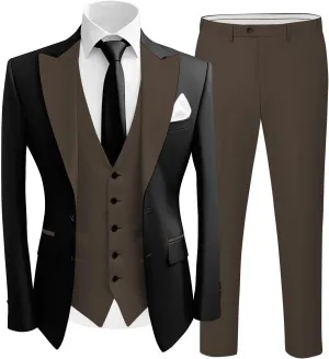 Wangyue Tuxedo 3 Piece Prom Suits Men's Slim Fit Suit Single Breasted Vest and Pant Jackets for Men Suits Party Prom