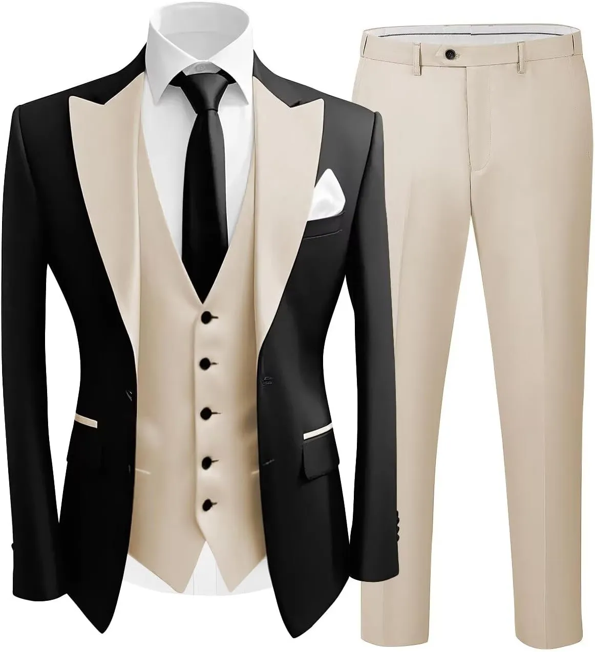 Wangyue Tuxedo 3 Piece Prom Suits Men's Slim Fit Suit Single Breasted Vest and Pant Jackets for Men Suits Party Prom