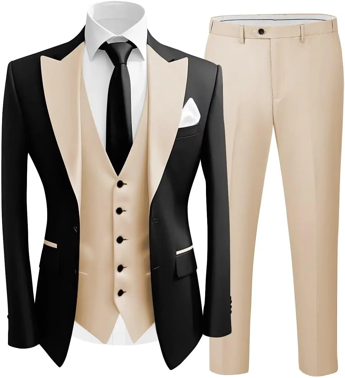Wangyue Tuxedo 3 Piece Prom Suits Men's Slim Fit Suit Single Breasted Vest and Pant Jackets for Men Suits Party Prom