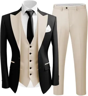 Wangyue Tuxedo 3 Piece Prom Suits Men's Slim Fit Suit Single Breasted Vest and Pant Jackets for Men Suits Party Prom