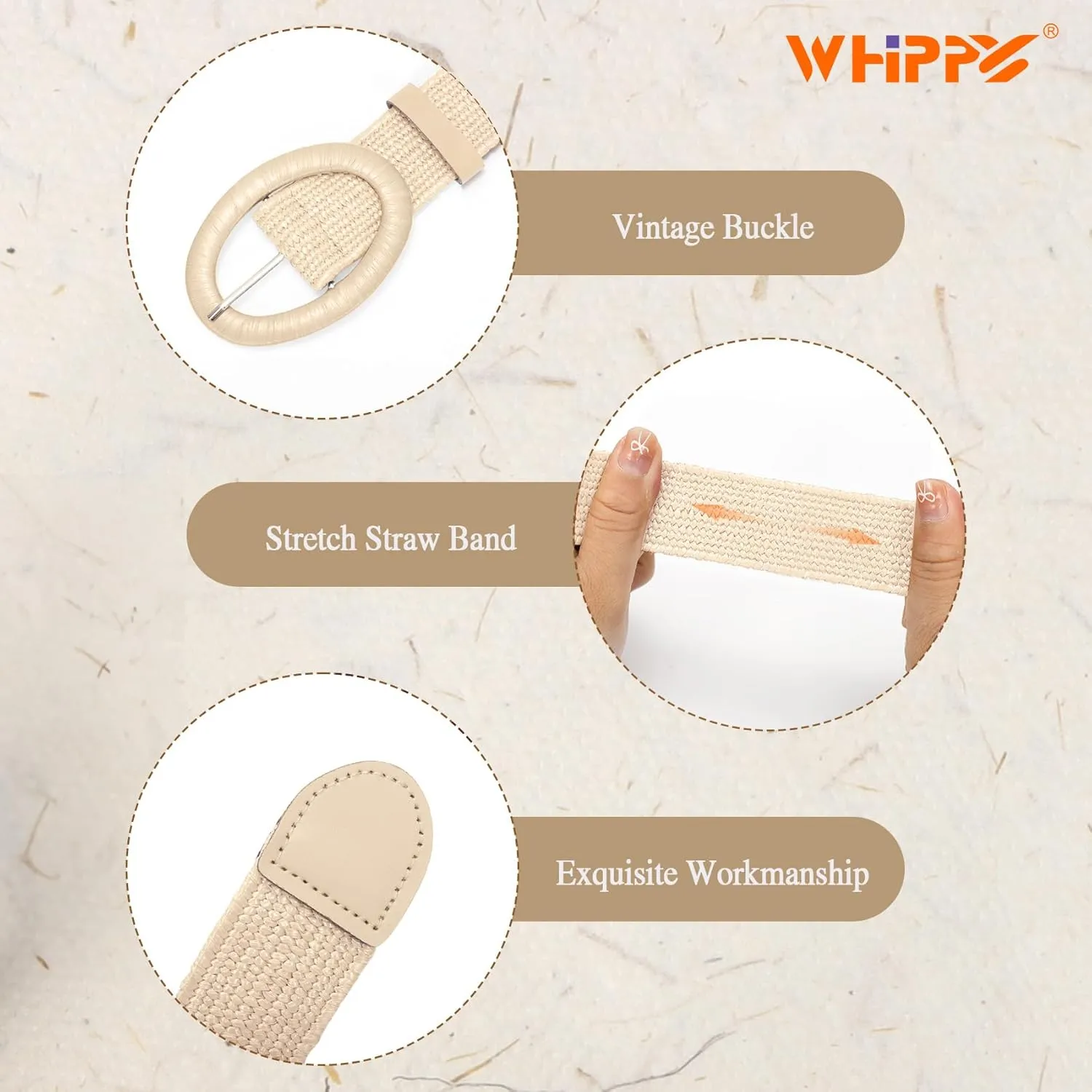 WHIPPY Women Straw Woven Elastic Stretch Waist Belt, Boho Braided Skinny Dress Belts for Women
