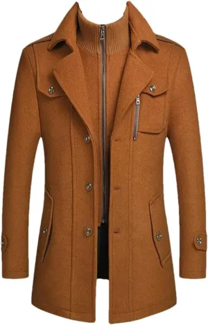 Winter Men's Wool Coats Middle Long Cotton-Padded Thick Warm Woolen Coat Male Trench Coat