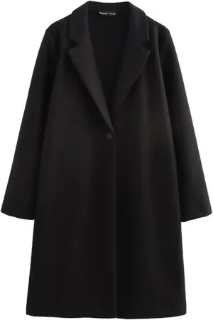 Winter Womens Trench Coat Mid Length Lapel Single Button Soft Business Casual Solid Jacket