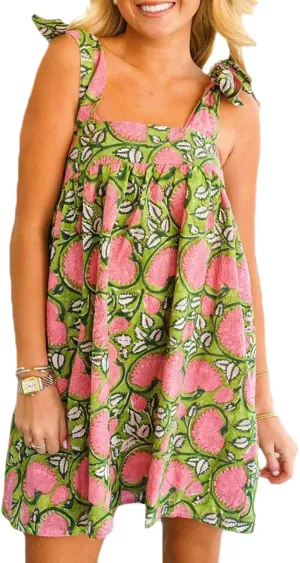 Women Boho Floral Short Dress Tie Shoulder Sleeveless Dress Flowy Babydoll Mini Dresses Summer Holiday Sundress