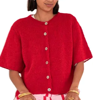Women Knitted Button Down Short Sleeve Tops Y2K Solid Color Crew Neck Relaxed Sweater Cardigan Going Out Knit Tops