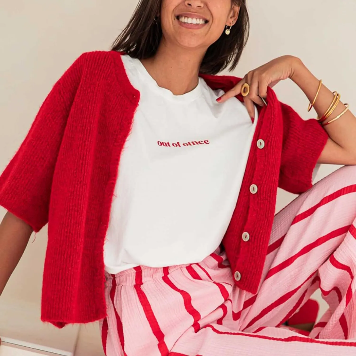 Women Knitted Button Down Short Sleeve Tops Y2K Solid Color Crew Neck Relaxed Sweater Cardigan Going Out Knit Tops